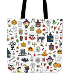 Halloween Pattern (White) Halloween Trick Or Treat Cloth Tote Goody Bag Halloween Pattern (White) Halloween Trick Or Treat Cloth Tote Goody Bag