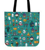 Halloween Pattern (Teal) Halloween Trick Or Treat Cloth Tote Goody Bag Halloween Pattern (Teal) Halloween Trick Or Treat Cloth Tote Goody Bag