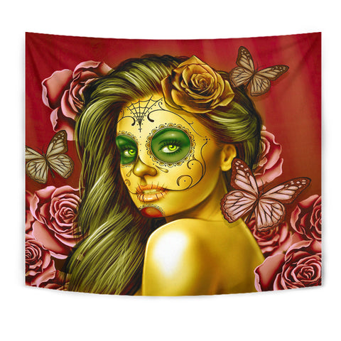 Calavera Fresh Look Design #2 Wall Tapestry (Yellow Smiley Face Rose) - FREE SHIPPING Calavera Fresh Look Design #2 Wall Tapestry (Yellow Smiley Face Rose) - FREE SHIPPING