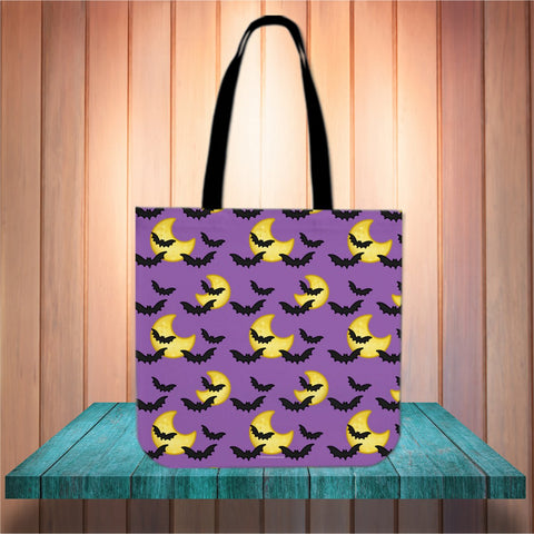 Bats & Moons (Purple) Halloween Trick Or Treat Cloth Tote Goody Bag