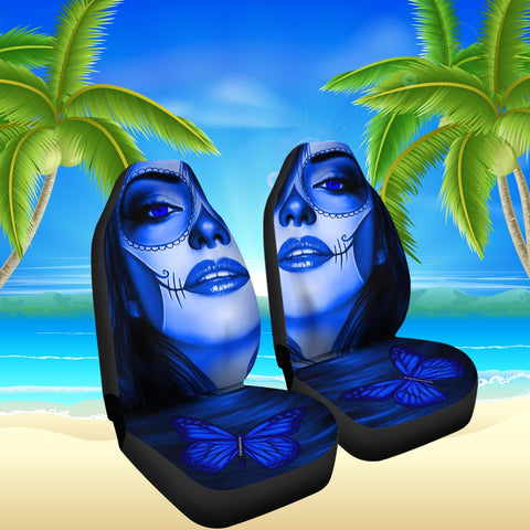 Calavera Fresh Look Design #3 Car Seat Covers (Blue Lapis Lazuli) - FREE SHIPPING