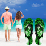 Calavera Fresh Look Design #2 Women's Flip-Flops (Green Lime Rose)