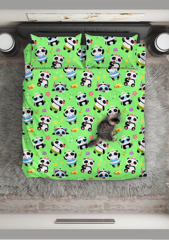 Cute Pandas Design #1 Duvet Cover Set (Green) - FREE SHIPPING Cute Pandas Design #1 Duvet Cover Set (Green) - FREE SHIPPING