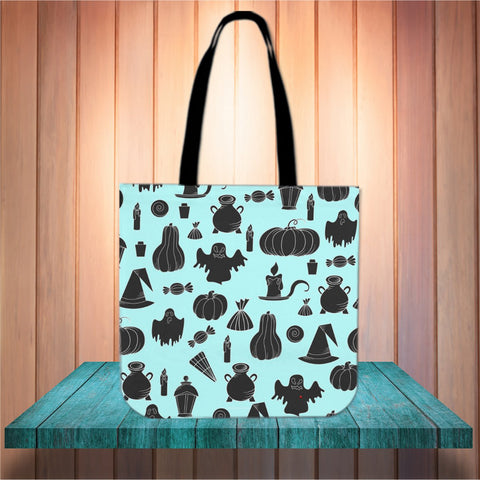 Halloween Icons Halloween Trick Or Treat Cloth Tote Goody Bag (Light Blue) Halloween Icons Halloween Trick Or Treat Cloth Tote Goody Bag (Light Blue)