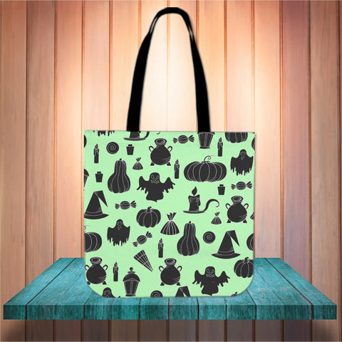 Halloween Icons Halloween Trick Or Treat Cloth Tote Goody Bag (Light Green) Halloween Icons Halloween Trick Or Treat Cloth Tote Goody Bag (Light Green)