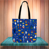 Halloween Pattern (Blue) Halloween Trick Or Treat Cloth Tote Goody Bag Halloween Pattern (Blue) Halloween Trick Or Treat Cloth Tote Goody Bag