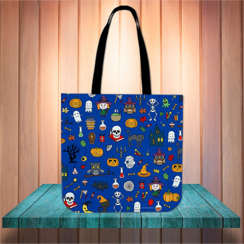 Halloween Pattern (Blue) Halloween Trick Or Treat Cloth Tote Goody Bag Halloween Pattern (Blue) Halloween Trick Or Treat Cloth Tote Goody Bag
