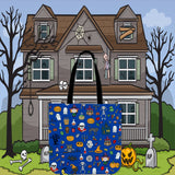 Halloween Pattern (Blue) Halloween Trick Or Treat Cloth Tote Goody Bag Halloween Pattern (Blue) Halloween Trick Or Treat Cloth Tote Goody Bag
