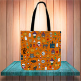 Halloween Pattern (Orange) Halloween Trick Or Treat Cloth Tote Goody Bag Halloween Pattern (Orange) Halloween Trick Or Treat Cloth Tote Goody Bag