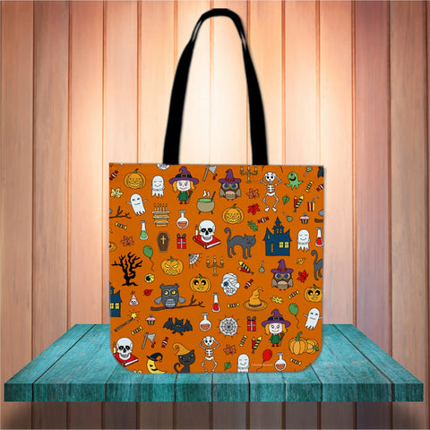 Halloween Pattern (Orange) Halloween Trick Or Treat Cloth Tote Goody Bag Halloween Pattern (Orange) Halloween Trick Or Treat Cloth Tote Goody Bag