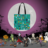 Halloween Pattern (Teal) Halloween Trick Or Treat Cloth Tote Goody Bag Halloween Pattern (Teal) Halloween Trick Or Treat Cloth Tote Goody Bag