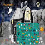 Halloween Pattern (Teal) Halloween Trick Or Treat Cloth Tote Goody Bag Halloween Pattern (Teal) Halloween Trick Or Treat Cloth Tote Goody Bag