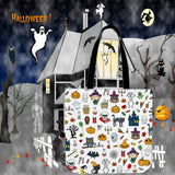 Halloween Pattern (White) Halloween Trick Or Treat Cloth Tote Goody Bag Halloween Pattern (White) Halloween Trick Or Treat Cloth Tote Goody Bag