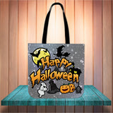 Happy Halloween Design #1 (Gray) Halloween Trick Or Treat Cloth Tote Goody Bag Happy Halloween Design #1 (Gray) Halloween Trick Or Treat Cloth Tote Goody Bag