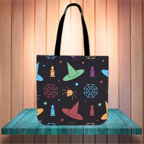 Hats & Spiders Halloween Trick Or Treat Cloth Tote Goody Bag Hats & Spiders Halloween Trick Or Treat Cloth Tote Goody Bag