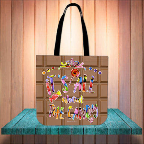 It's All About The Candy Halloween Trick Or Treat Cloth Tote Goody Bag It's All About The Candy Halloween Trick Or Treat Cloth Tote Goody Bag