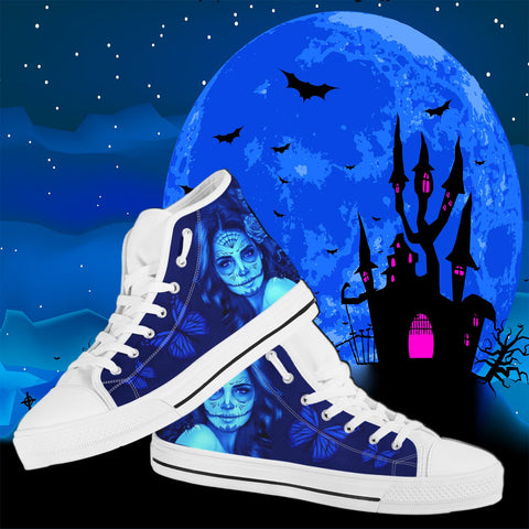 Calavera Fresh Look Design #1 Women's High Tops - White Soles!