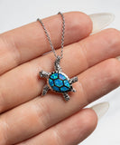 Blue Fire Opal Turtle Necklace Happy New Year To Sister From Sister, Good Luck Pendant From Sis, New Year's Jewelry, New Years Gift For Sis