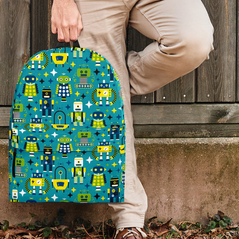 Retro Robots Backpack (Ocean Blue) - FREE SHIPPING