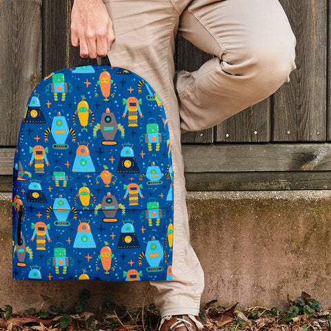 Retro Robots Backpack (Royal Blue) - FREE SHIPPING Retro Robots Backpack (Royal Blue) - FREE SHIPPING