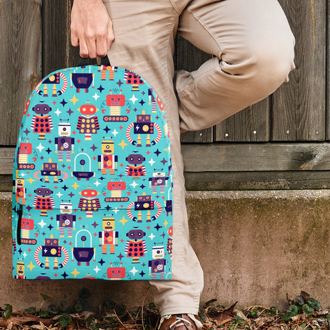 Retro Robots Backpack (Sky Blue) - FREE SHIPPING Retro Robots Backpack (Sky Blue) - FREE SHIPPING