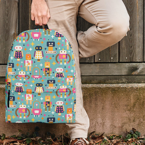 Retro Robots Backpack (Steel Blue) - FREE SHIPPING Retro Robots Backpack (Steel Blue) - FREE SHIPPING