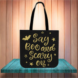 Say Boo And Scary On Halloween Trick Or Treat Cloth Tote Goody Bag Say Boo And Scary On Halloween Trick Or Treat Cloth Tote Goody Bag