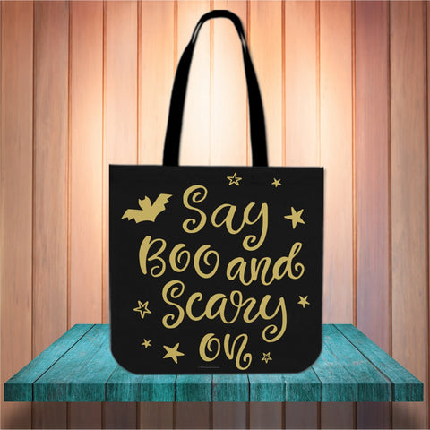 Say Boo And Scary On Halloween Trick Or Treat Cloth Tote Goody Bag Say Boo And Scary On Halloween Trick Or Treat Cloth Tote Goody Bag