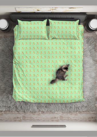 Yellow Rabbits Design #1 Duvet Cover Set (Light Green, Beige Underside) - FREE SHIPPING