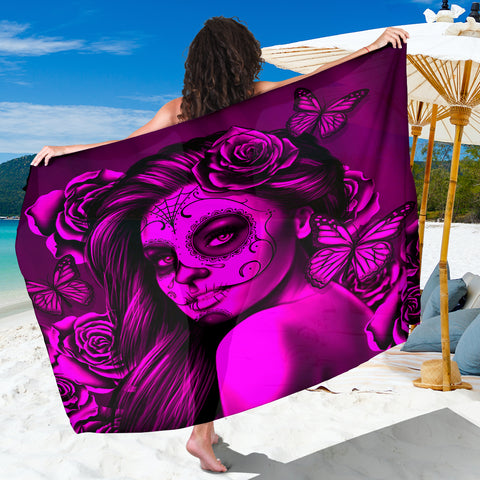 Calavera Fresh Look Design #2 Sarong (Pink Easy On The Eyes Rose) - FREE SHIPPING