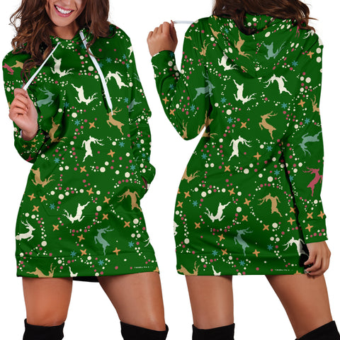 Ugly Christmas Sweater Hoodie Dress - Flying Reindeer Design #1 (Green) - For Small To Plus Size Divas - FREE SHIPPING Ugly Christmas Sweater Hoodie Dress - Flying Reindeer Design #1 (Green) - For Small To Plus Size Divas - FREE SHIPPING