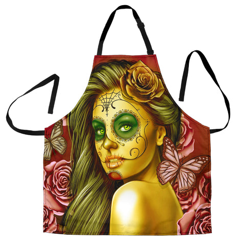 Calavera Fresh Look Design #2 Women's Apron (Yellow Smiley Face Rose) - FREE SHIPPING