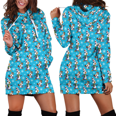 Ugly Christmas Sweater Hoodie Dress - Penguins Design #1 (Blue) - For Small To Plus Size Divas - FREE SHIPPING Ugly Christmas Sweater Hoodie Dress - Penguins Design #1 (Blue) - For Small To Plus Size Divas - FREE SHIPPING