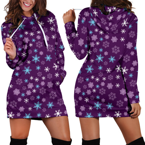 Ugly Christmas Sweater Hoodie Dress - Snowflakes Design #1 (Purple) - For Small To Plus Size Divas - FREE SHIPPING