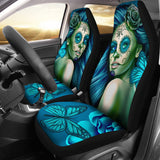 Calavera Fresh Look Design #2 Car Seat Covers (Turquoise Tiffany Rose) - FREE SHIPPING