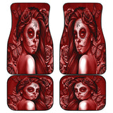 Calavera Fresh Look Design #2 Car Floor Mats (Red Freedom Rose, Front & Back) - FREE SHIPPING