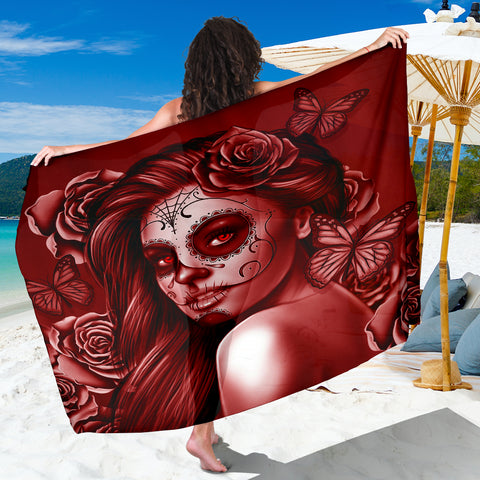 Calavera Fresh Look Design #2 Sarong (Red Freedom Rose) - FREE SHIPPING
