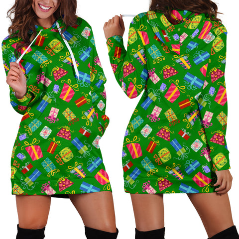 Ugly Christmas Sweater Hoodie Dress - Christmas Presents Design #1 (Green) - For Small To Plus Size Divas - FREE SHIPPING Ugly Christmas Sweater Hoodie Dress - Christmas Presents Design #1 (Green) - For Small To Plus Size Divas - FREE SHIPPING