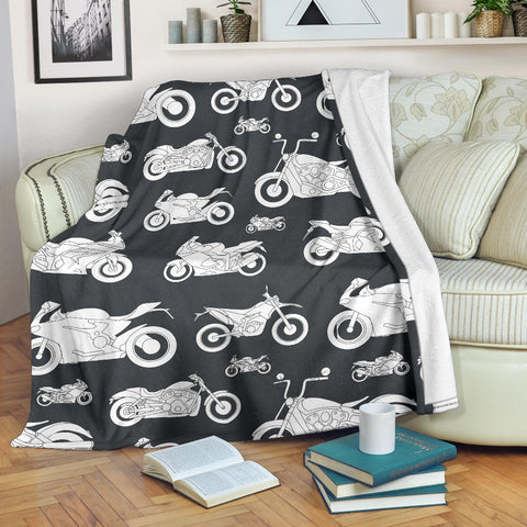 Motorcycle Chalkboard Design #1 Throw Blanket (Black) - FREE SHIPPING