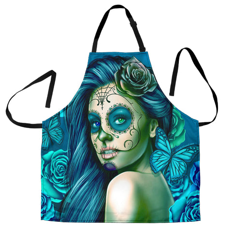 Calavera Fresh Look Design #2 Women's Apron (Turquoise Tiffany Rose) - FREE SHIPPING Calavera Fresh Look Design #2 Women's Apron (Turquoise Tiffany Rose) - FREE SHIPPING