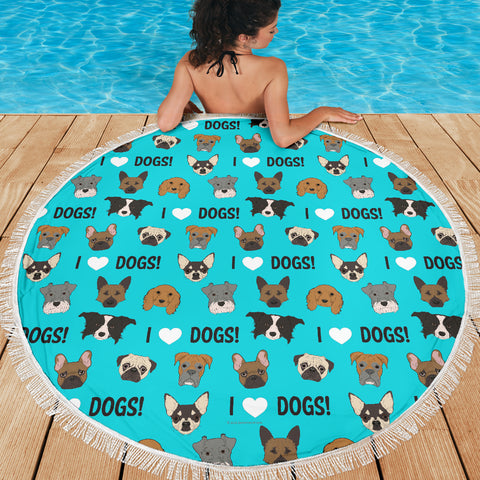 I Love Dogs Beach Blanket (FPD Cyan) - FREE SHIPPING I Love Dogs Beach Blanket (FPD Cyan) - FREE SHIPPING