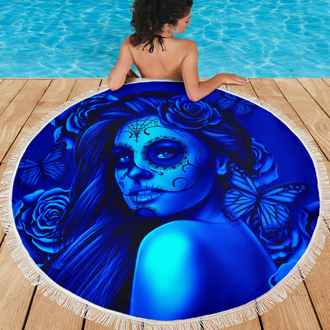 Calavera Fresh Look Design #2 Beach Blanket (Blue Elusive Rose) - FREE SHIPPING Calavera Fresh Look Design #2 Beach Blanket (Blue Elusive Rose) - FREE SHIPPING