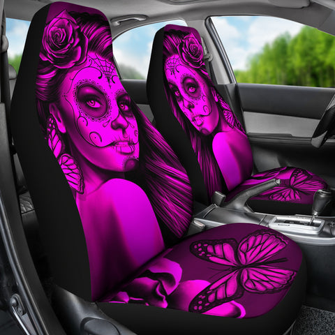 Calavera Fresh Look Design #2 Car Seat Covers (Pink Easy On The Eyes Rose) - FREE SHIPPING