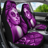 Calavera Fresh Look Design #2 Car Seat Covers (Purple Night Owl Rose) - FREE SHIPPING