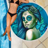 Calavera Fresh Look Design #2 Beach Blanket (Turquoise Tiffany Rose) - FREE SHIPPING