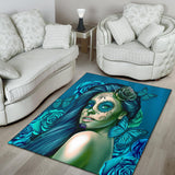 Calavera Fresh Look Design #2 Floor Covering (Vertical, Turquoise Tiffany Rose) - FREE SHIPPING