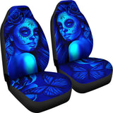 Calavera Fresh Look Design #2 Car Seat Covers (Blue Elusive Rose)  - FREE SHIPPING