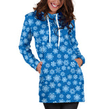Ugly Christmas Sweater Hoodie Dress - Snowflakes Design #3 (Blue) - For Small To Plus Size Divas - FREE SHIPPING