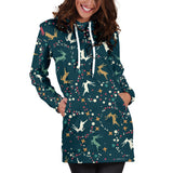 Ugly Christmas Sweater Hoodie Dress - Flying Reindeer Design #1 (Blue) - For Small To Plus Size Divas - FREE SHIPPING