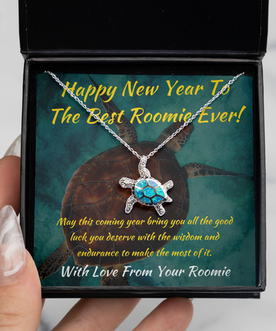 Blue Fire Opal Turtle Necklace Happy New Year To Roomie From Roomie, Good Luck Pendant From Roommate, New Year's Jewelry, New Years Gift